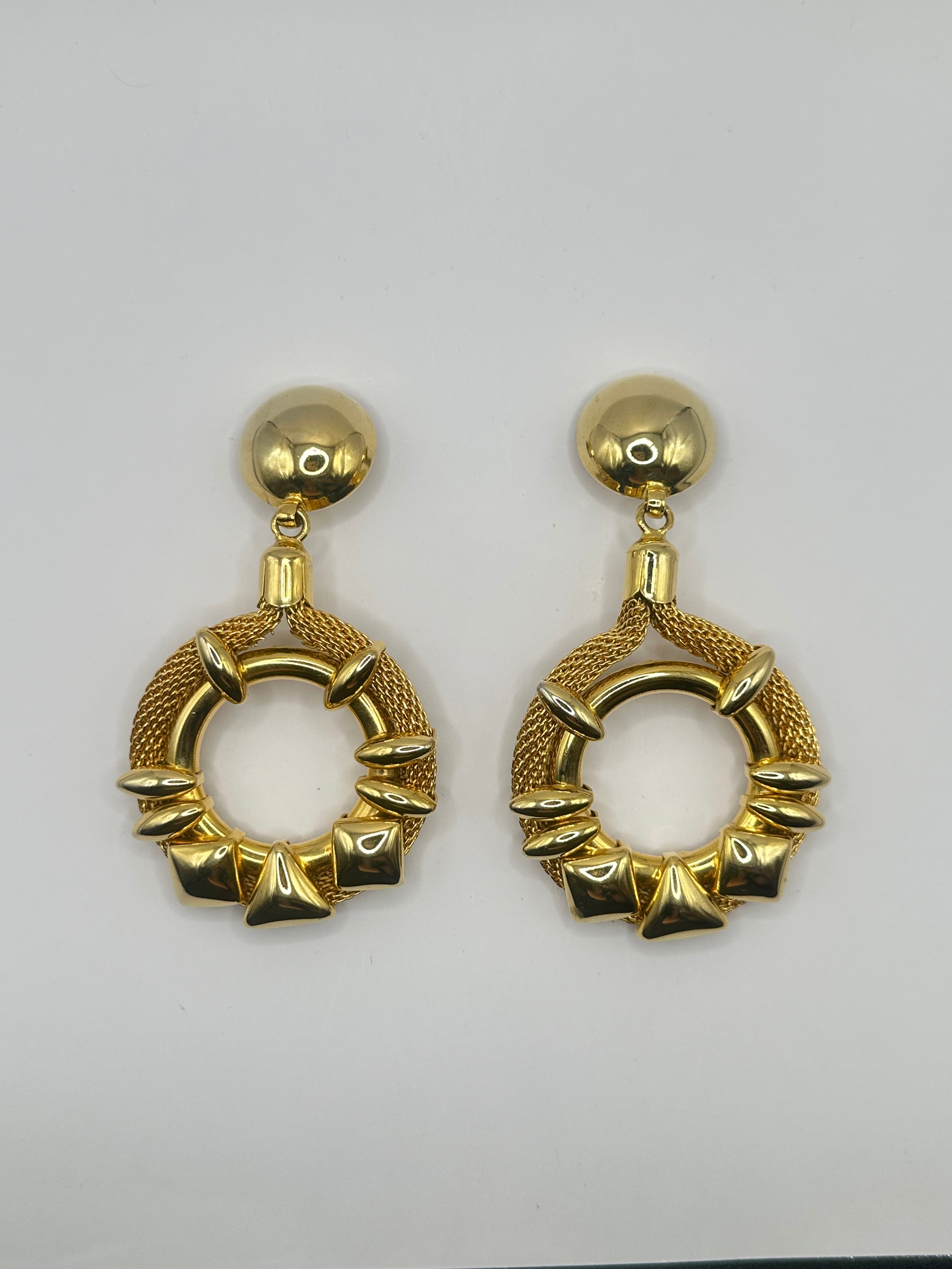 ORECCHINI VINTAGE PENDENTI A CLIP DORATI STILE "DOOR KNOCKER" GEOMETRICI - ANNI ’80