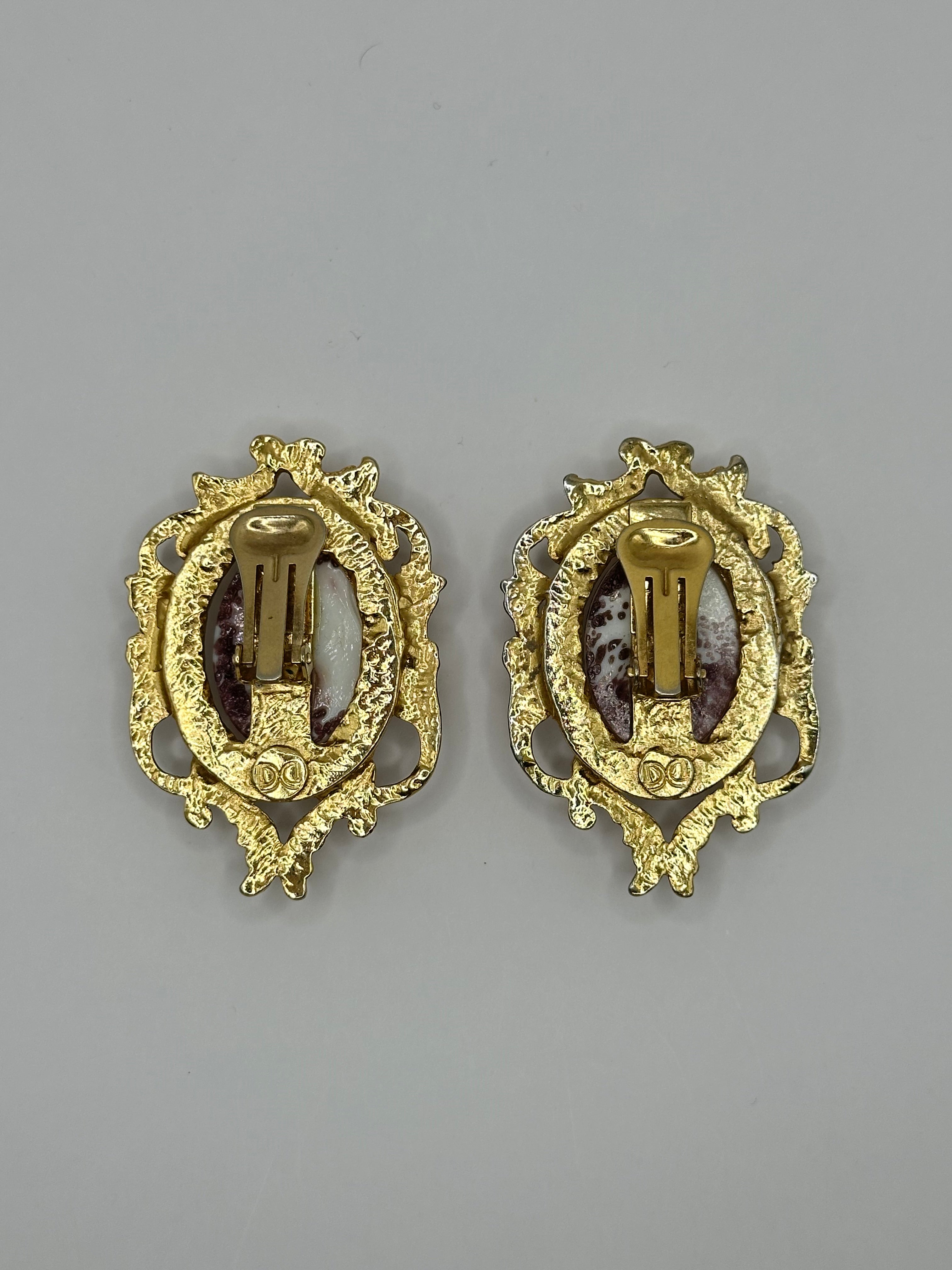 ORECCHINI GIANNI DE LIGUORO STILE BAROCCO CON CABOCHON VIOLA - ANNI ’80