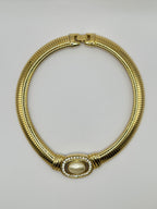COLLIER VINTAGE TUBOGAS DORATO CON PERLA E CRISTALLI – GIROCOLLO 45 CM