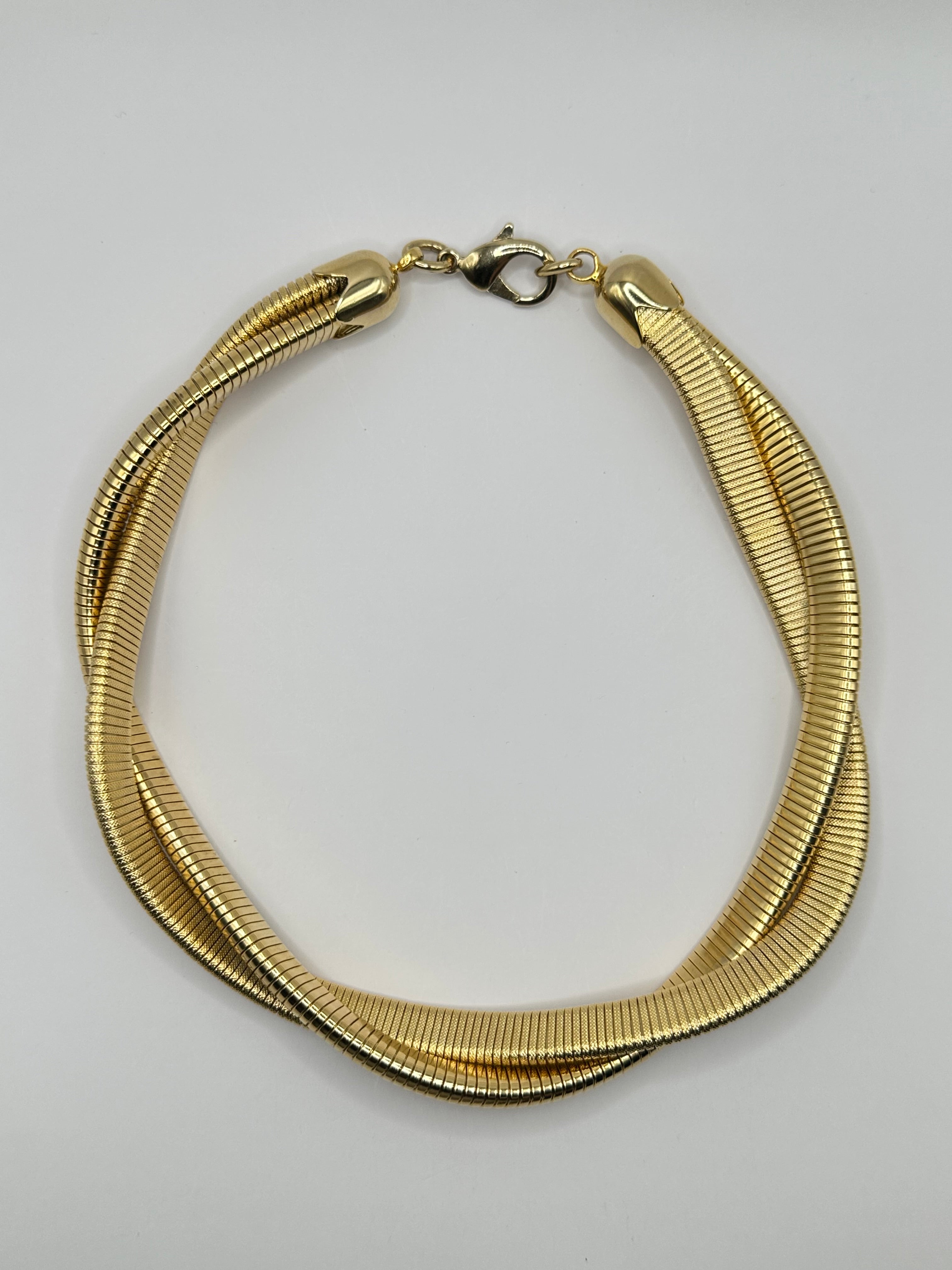 COLLANA VINTAGE GIROCOLLO DORATO A DOPPIO FILO INTRECCIATO TUBOGAS - ANNI ’90