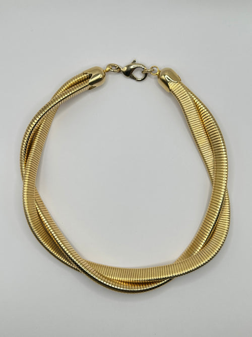 COLLANA VINTAGE GIROCOLLO DORATO A DOPPIO FILO INTRECCIATO TUBOGAS - ANNI ’90