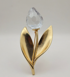 SPILLA VINTAGE SWAROVSKI CON FIORE STILIZZATO CRISTALLO SFACCETTATO E FOGLIE DORATE - ANNI ’80