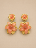 ORECCHINI VINTAGE PENDENTI A CLIP DORATI CON FIORI SALMONE - ANNI ’80