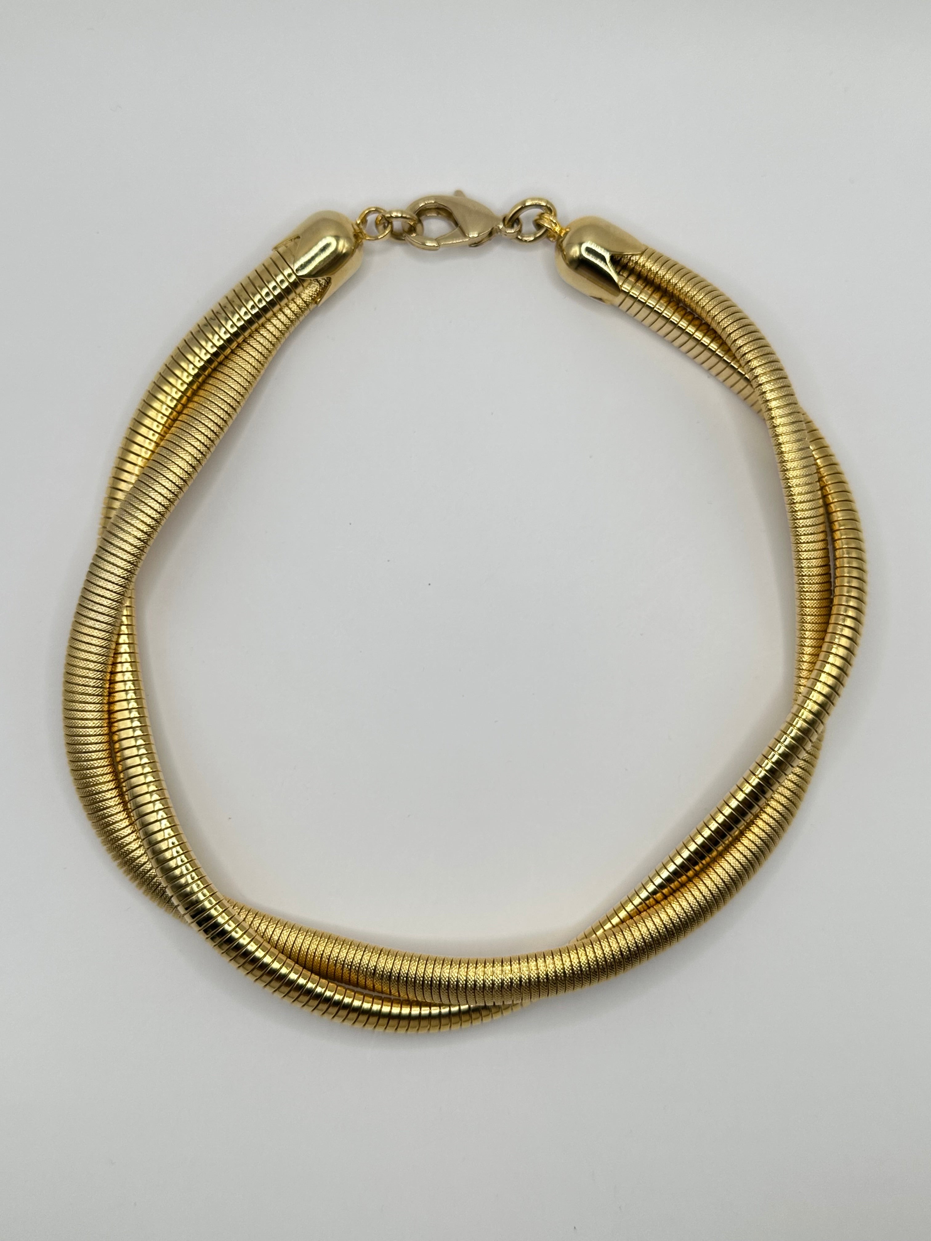 COLLANA VINTAGE GIROCOLLO DORATO A DOPPIO FILO INTRECCIATO TUBOGAS - ANNI ’90