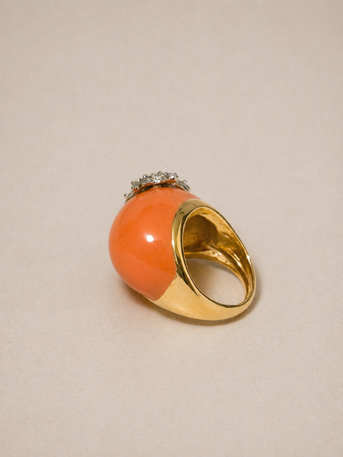 ANELLO VINTAGE KENNETH JAY LANE ARANCIO CORALLO CON STELLA MARINA - ANNI ’80