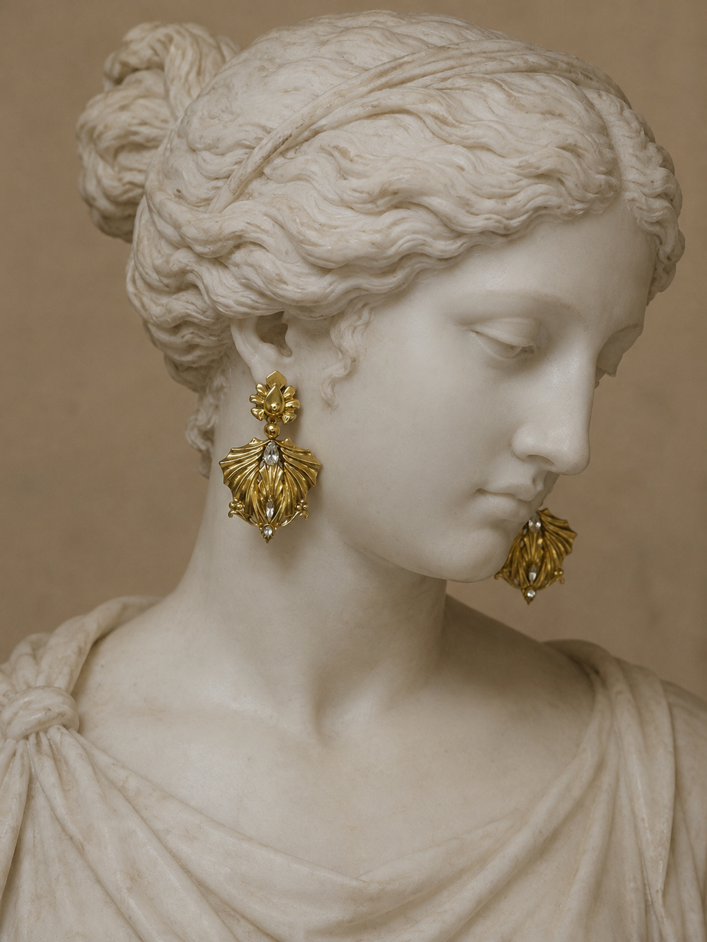 ORECCHINI VINTAGE “ROYAL FAN” DORATI CON CRISTALLI
