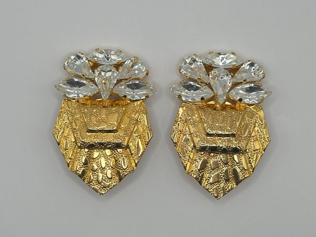 ORECCHINI VINTAGE CLIP DORATI CON CRISTALLI– TRE VARIANTI DI COLORE