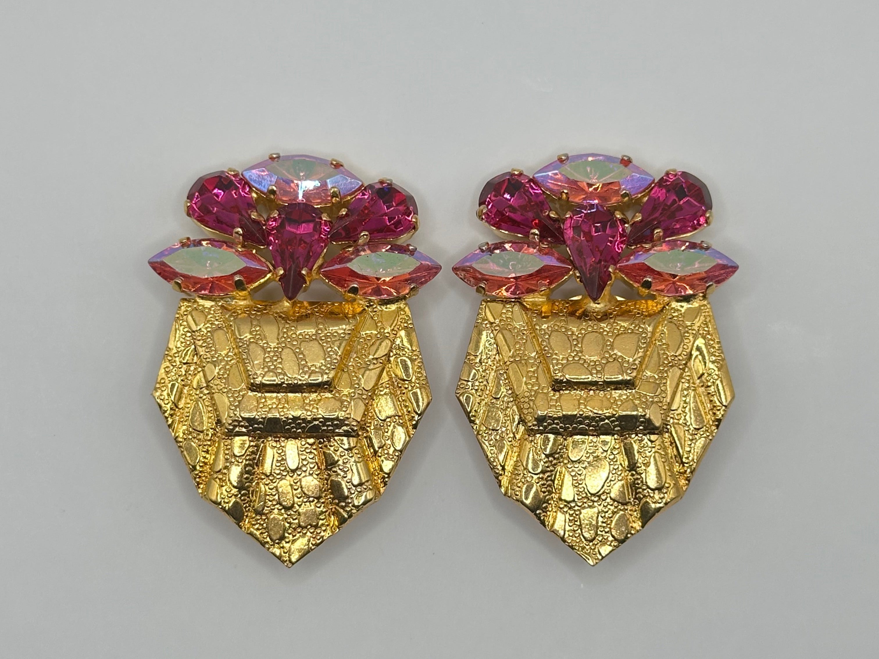 ORECCHINI VINTAGE CLIP DORATI CON CRISTALLI– TRE VARIANTI DI COLORE