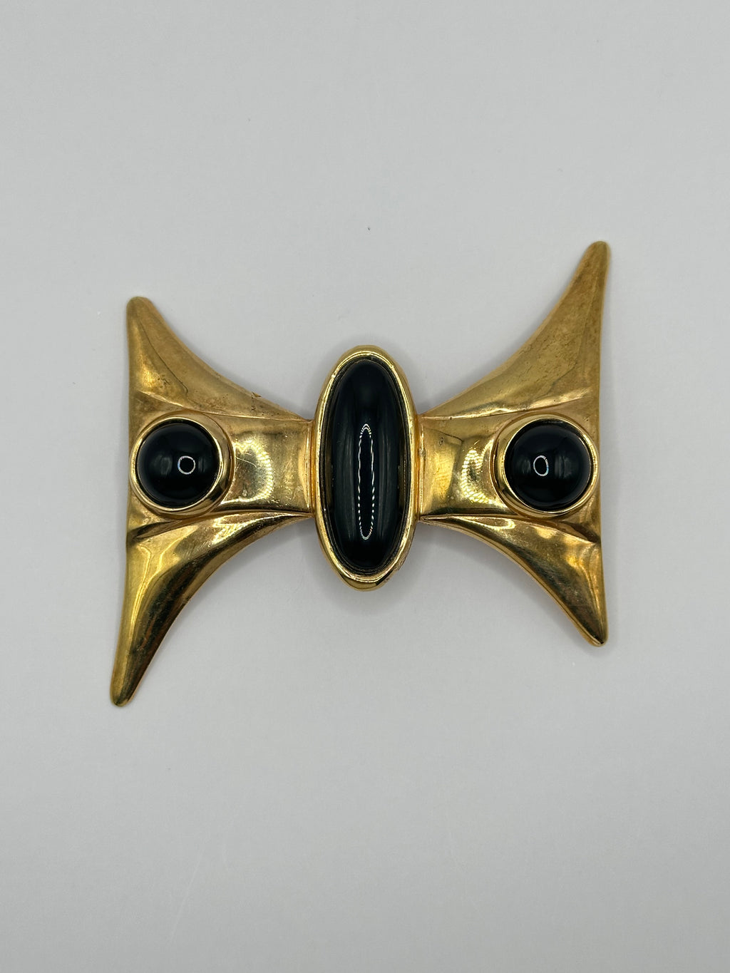SPILLA VINTAGE “NOIR ECLIPSE” CON CABOCHON NERI – ANNI 80