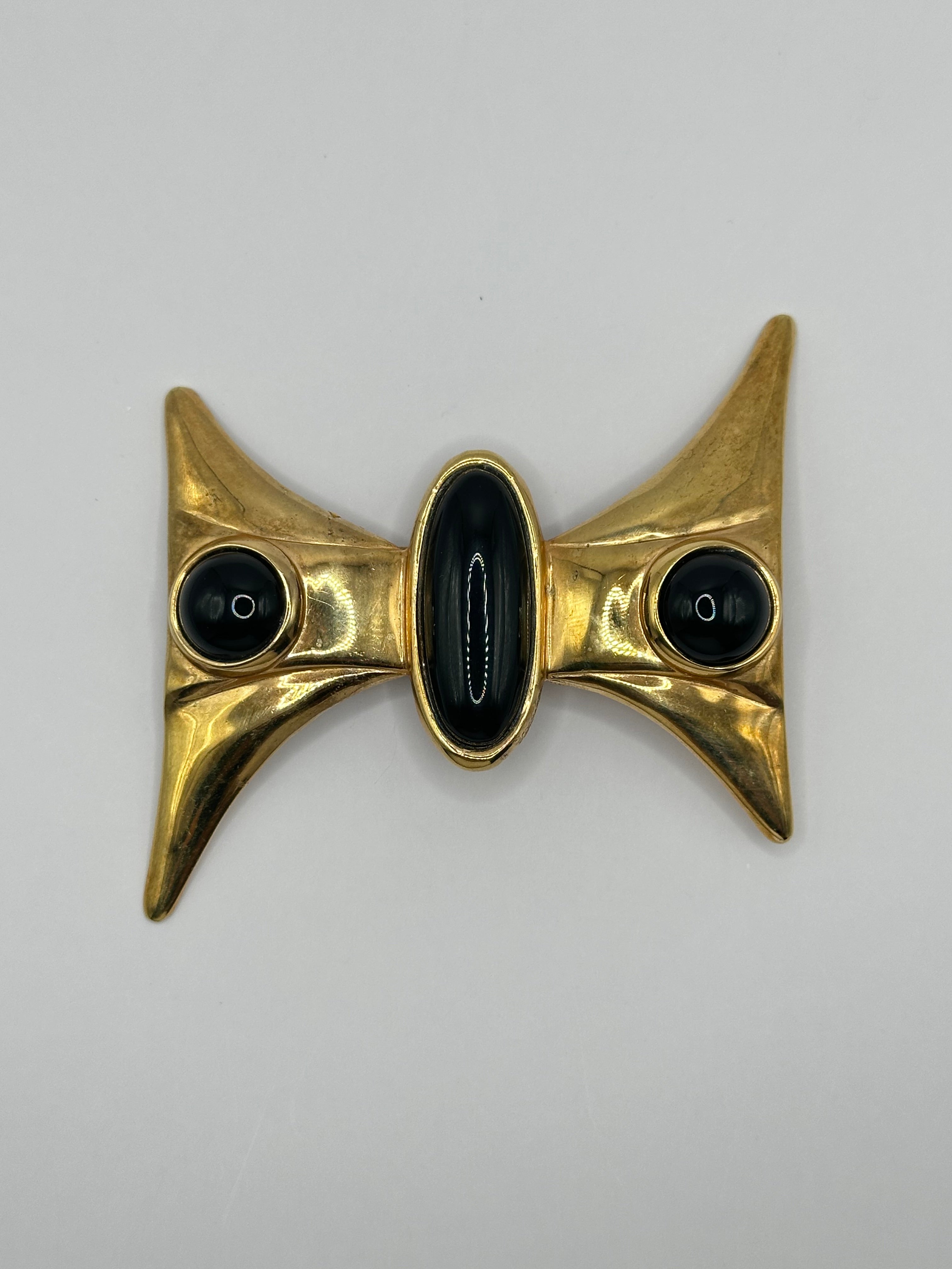 SPILLA VINTAGE “NOIR ECLIPSE” CON CABOCHON NERI – ANNI 80