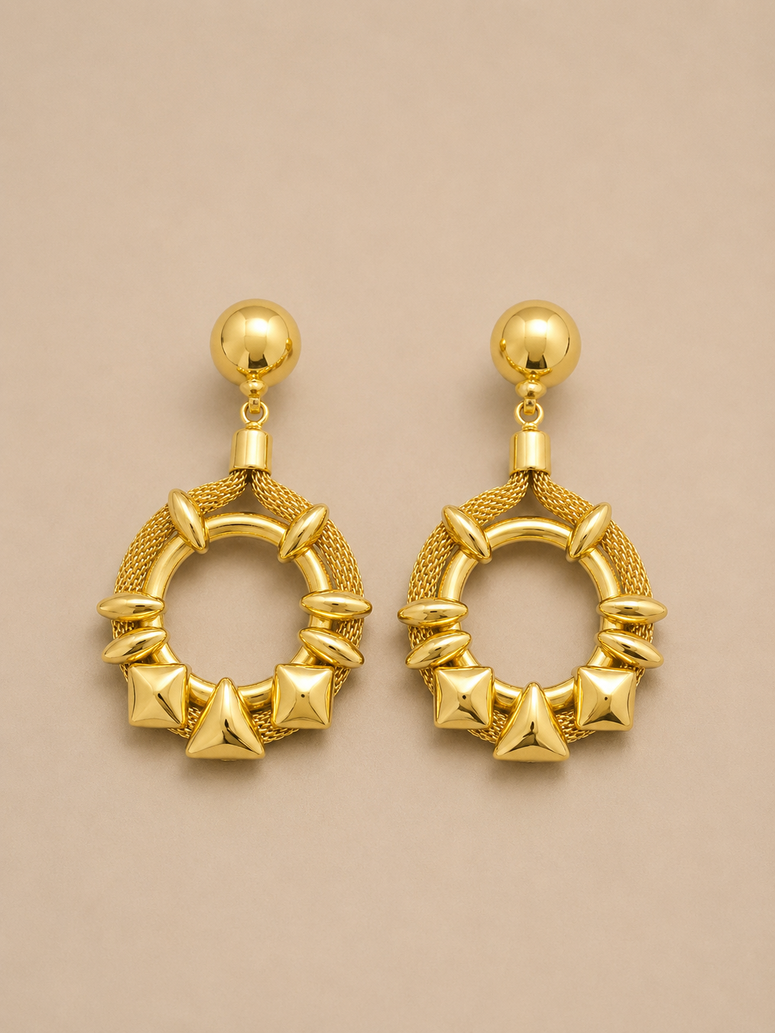 ORECCHINI VINTAGE PENDENTI A CLIP DORATI STILE "DOOR KNOCKER" GEOMETRICI - ANNI ’80