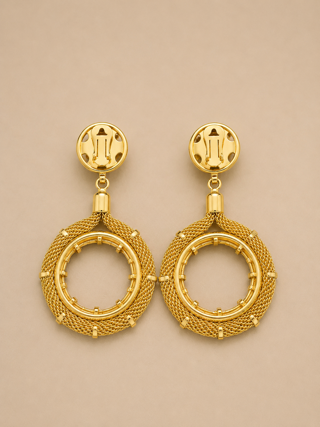 ORECCHINI VINTAGE PENDENTI A CLIP DORATI STILE "DOOR KNOCKER" GEOMETRICI - ANNI ’80
