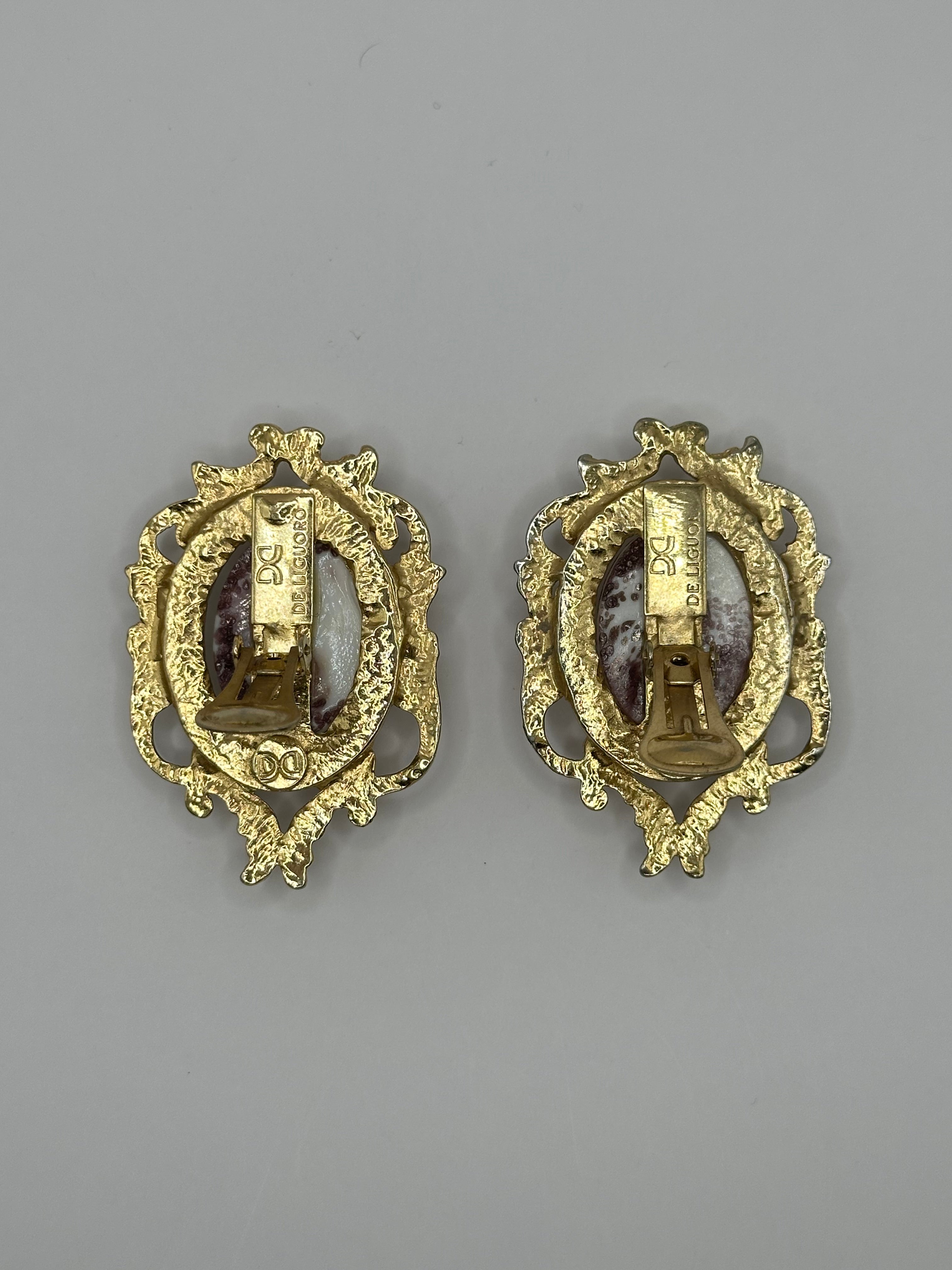 ORECCHINI GIANNI DE LIGUORO STILE BAROCCO CON CABOCHON VIOLA - ANNI ’80