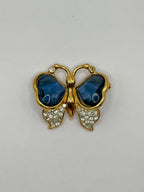 SPILLA VINTAGE “FARFALLA ZAFFIRO” CON CRISTALLI BLU E STRASS -ANNI 80