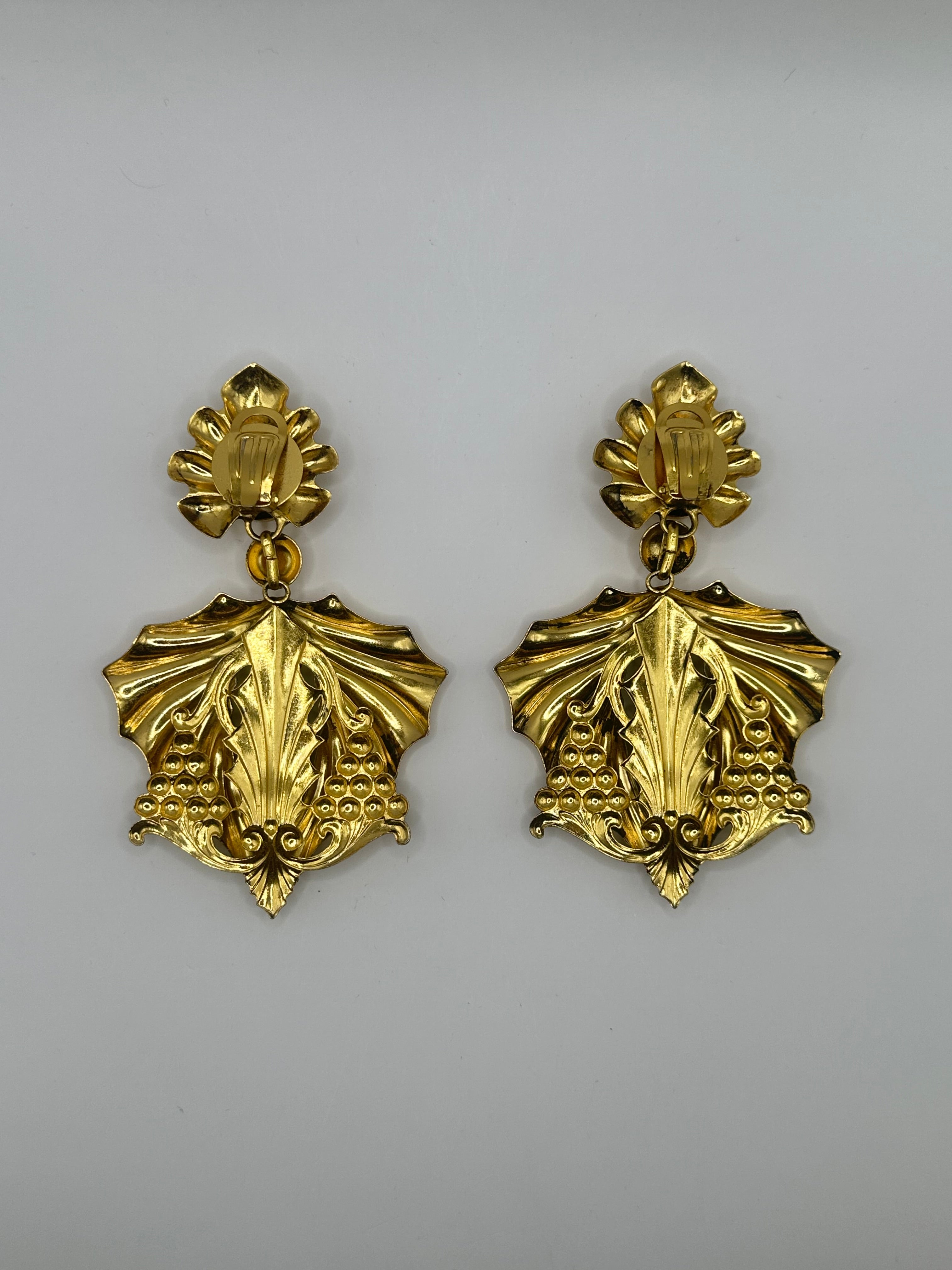 ORECCHINI VINTAGE “ROYAL FAN” DORATI CON CRISTALLI