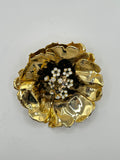 SPILLA VINTAGE “PEONIA IMPERIALE” IN METALLO DORATO CON STRASS – COUTURE STATEMENT