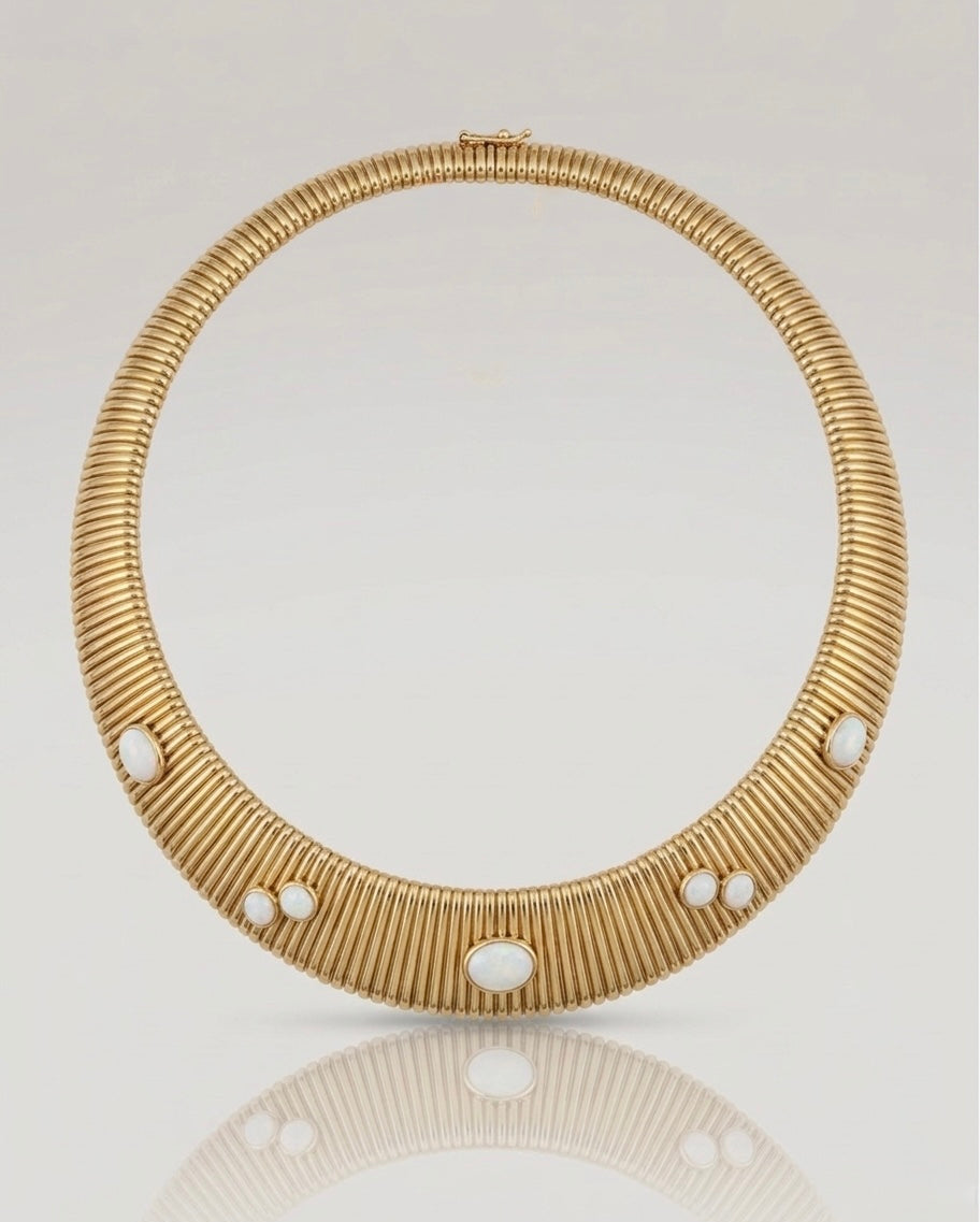 COLLANA VINTAGE BIJOUX CASCIO DORATA CON PIETRE BIANCHE A GIROCOLLO - ANNI ’80