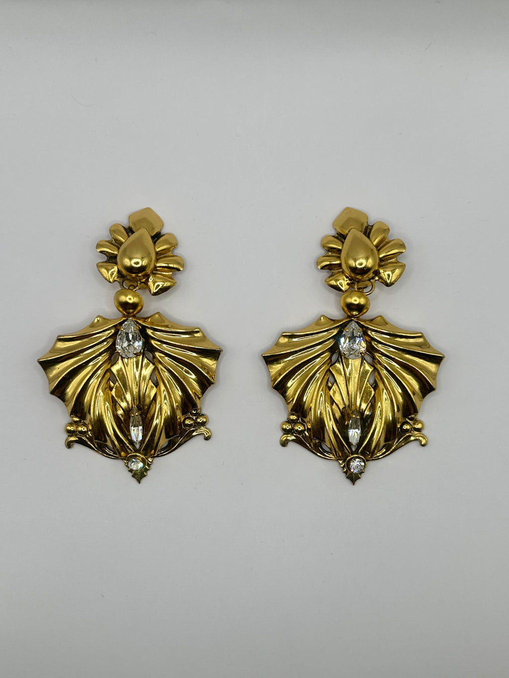 ORECCHINI VINTAGE “ROYAL FAN” DORATI CON CRISTALLI