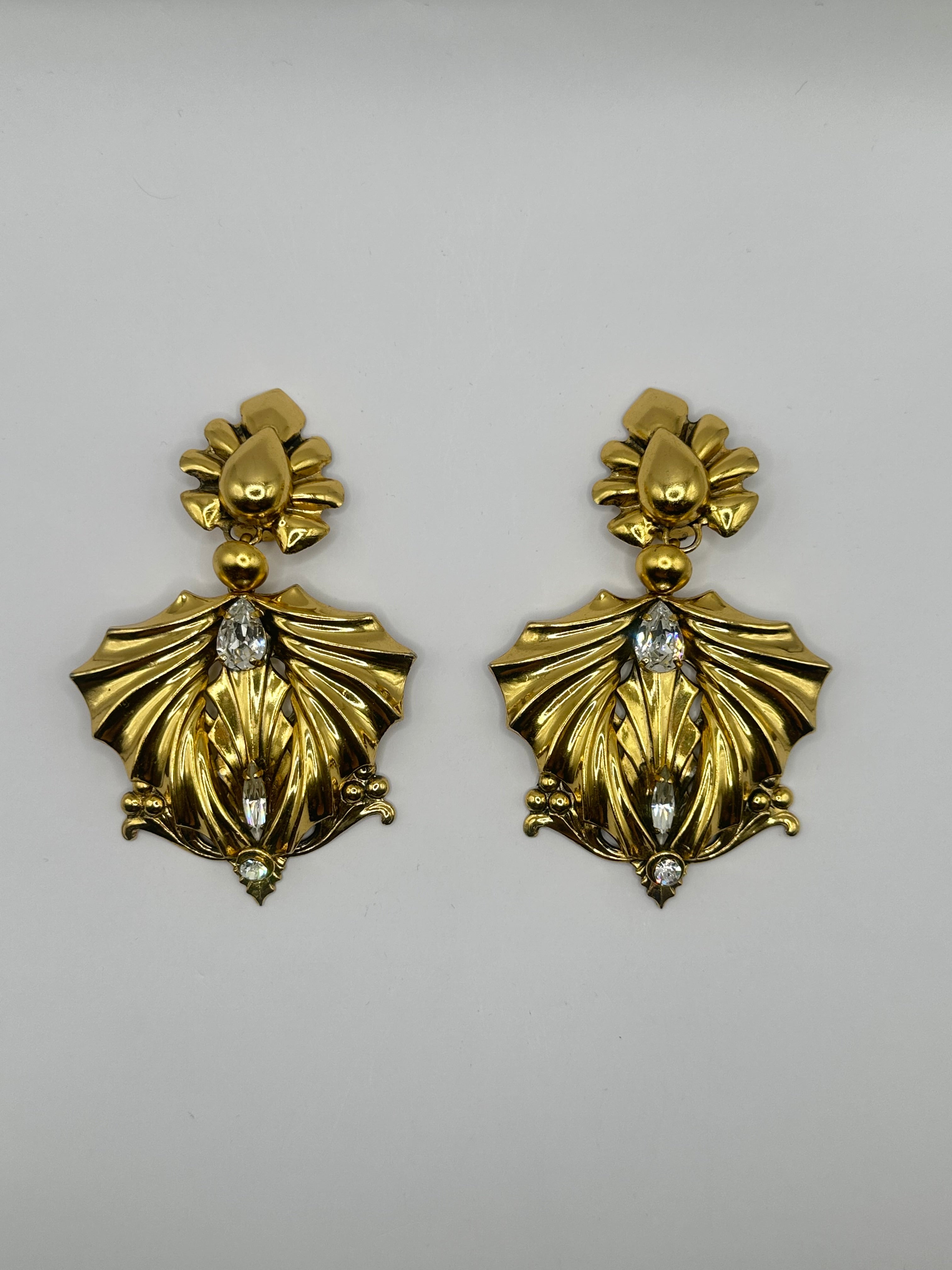 ORECCHINI VINTAGE “ROYAL FAN” DORATI CON CRISTALLI