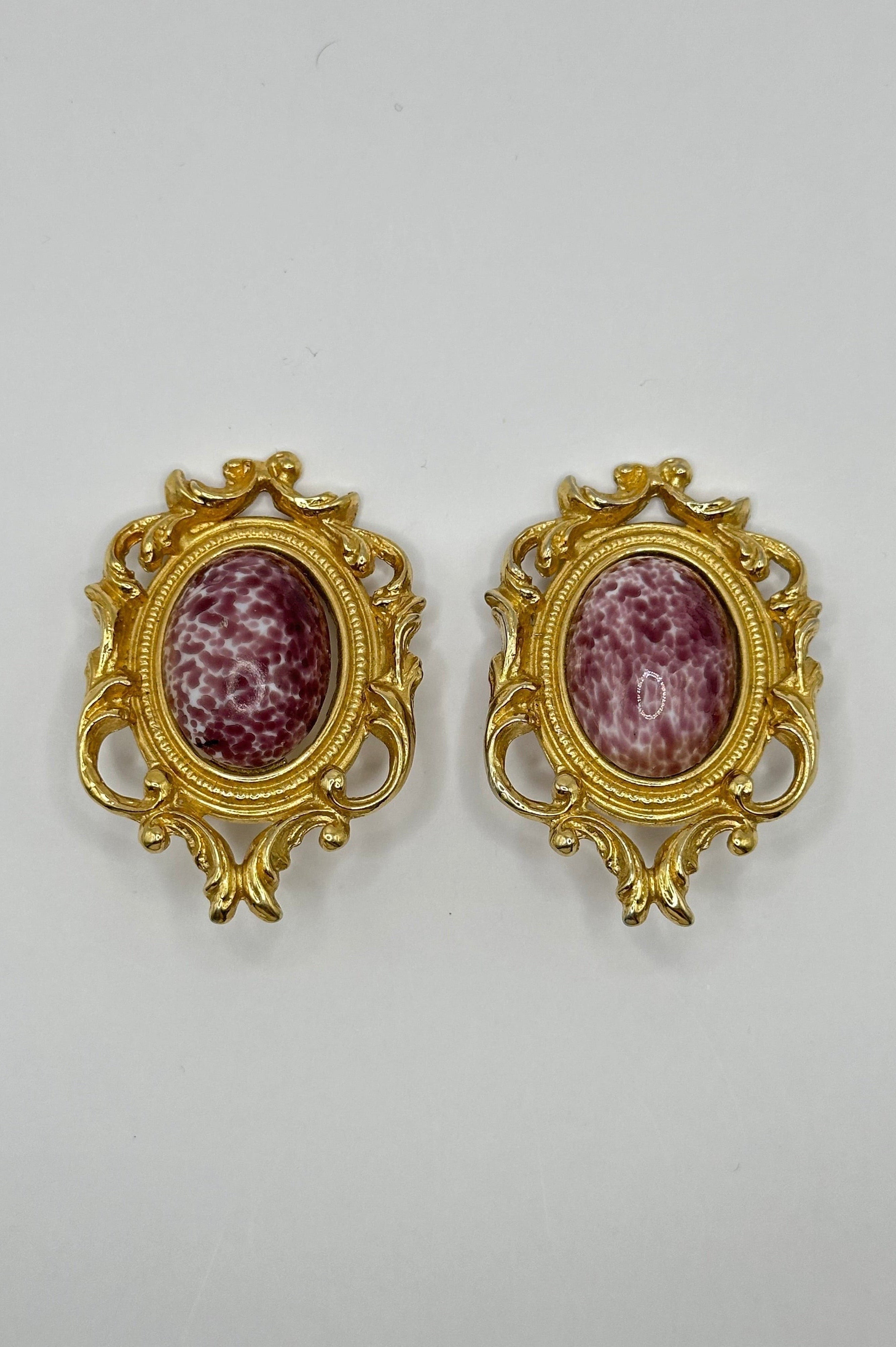 ORECCHINI GIANNI DE LIGUORO STILE BAROCCO CON CABOCHON VIOLA - ANNI ’80