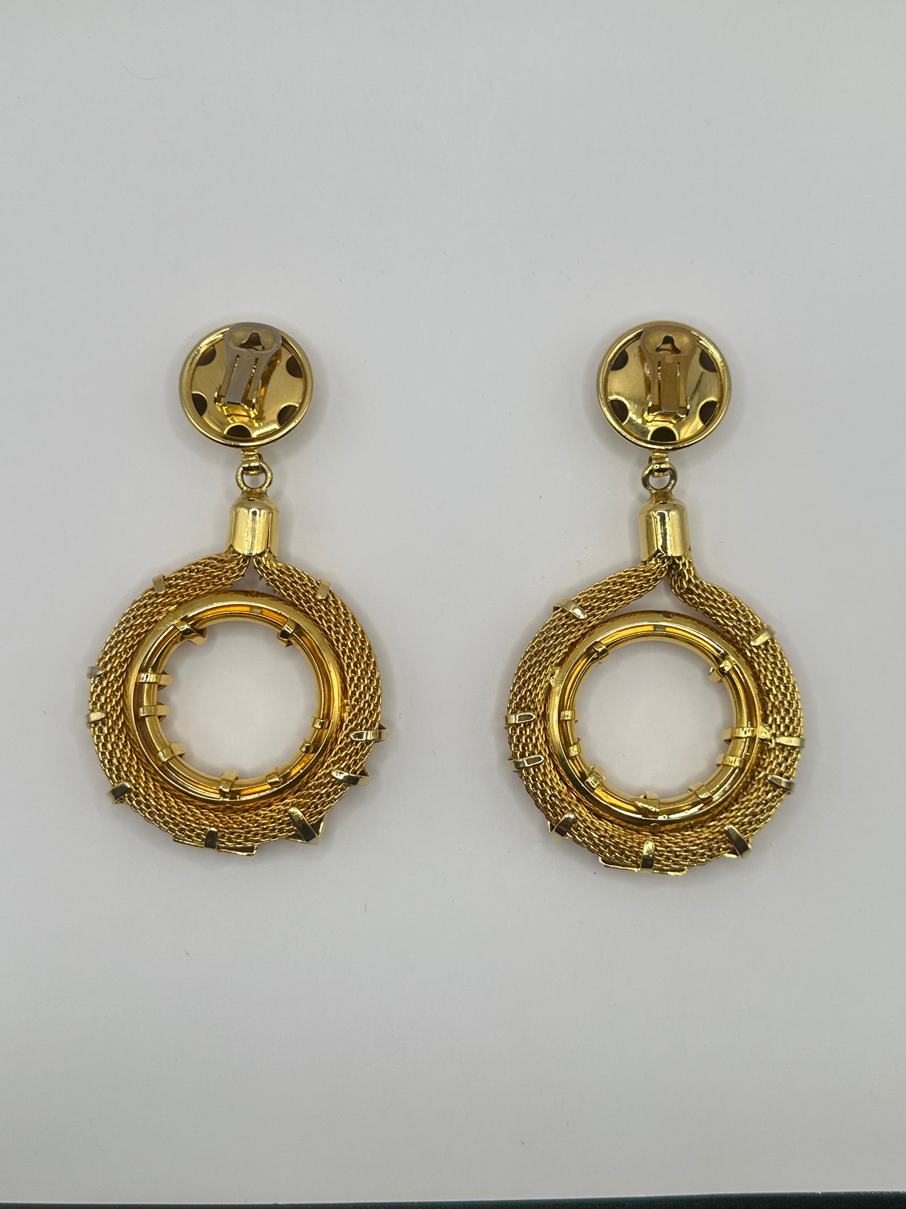 ORECCHINI VINTAGE PENDENTI A CLIP DORATI STILE "DOOR KNOCKER" GEOMETRICI - ANNI ’80