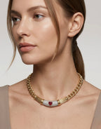 COLLANA VINTAGE VOGUE ORO CON PENDENTE CUORE ROSSO E PAVÉ DI STRASS - ANNI ’80